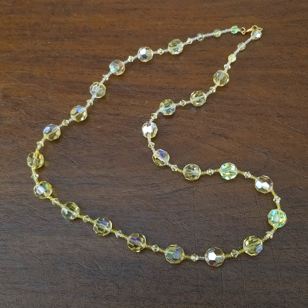 Vintage Light Yellow Aurora Borealis Crystal Necklace